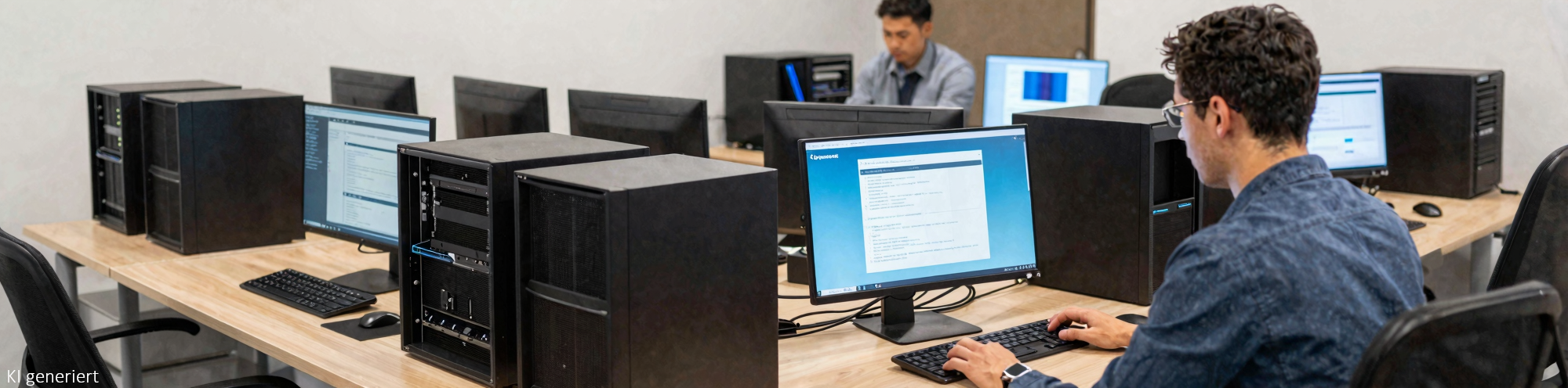 typisches IT-Büro mit Workstations und Monitoren